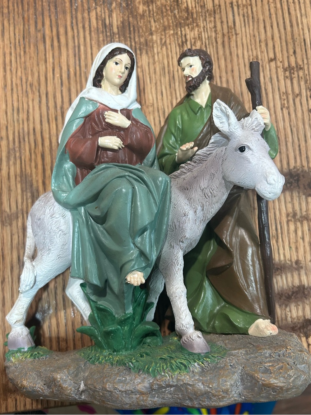 Hand-Painted Nativity Figurine Set — Green & Brown Holiday Accent